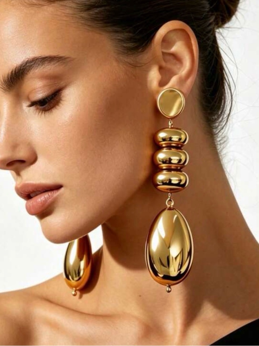 Gold Drop Sculptural Statement Earrings - Women Jewelry